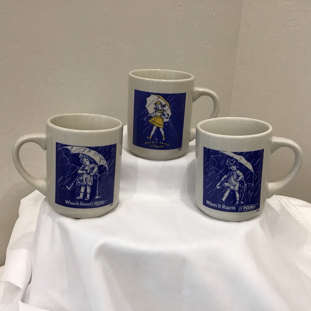 🌧️ Vintage Morton Salt Coffee Mugs – Set of 3 (8oz each) - Picture 2 of 3